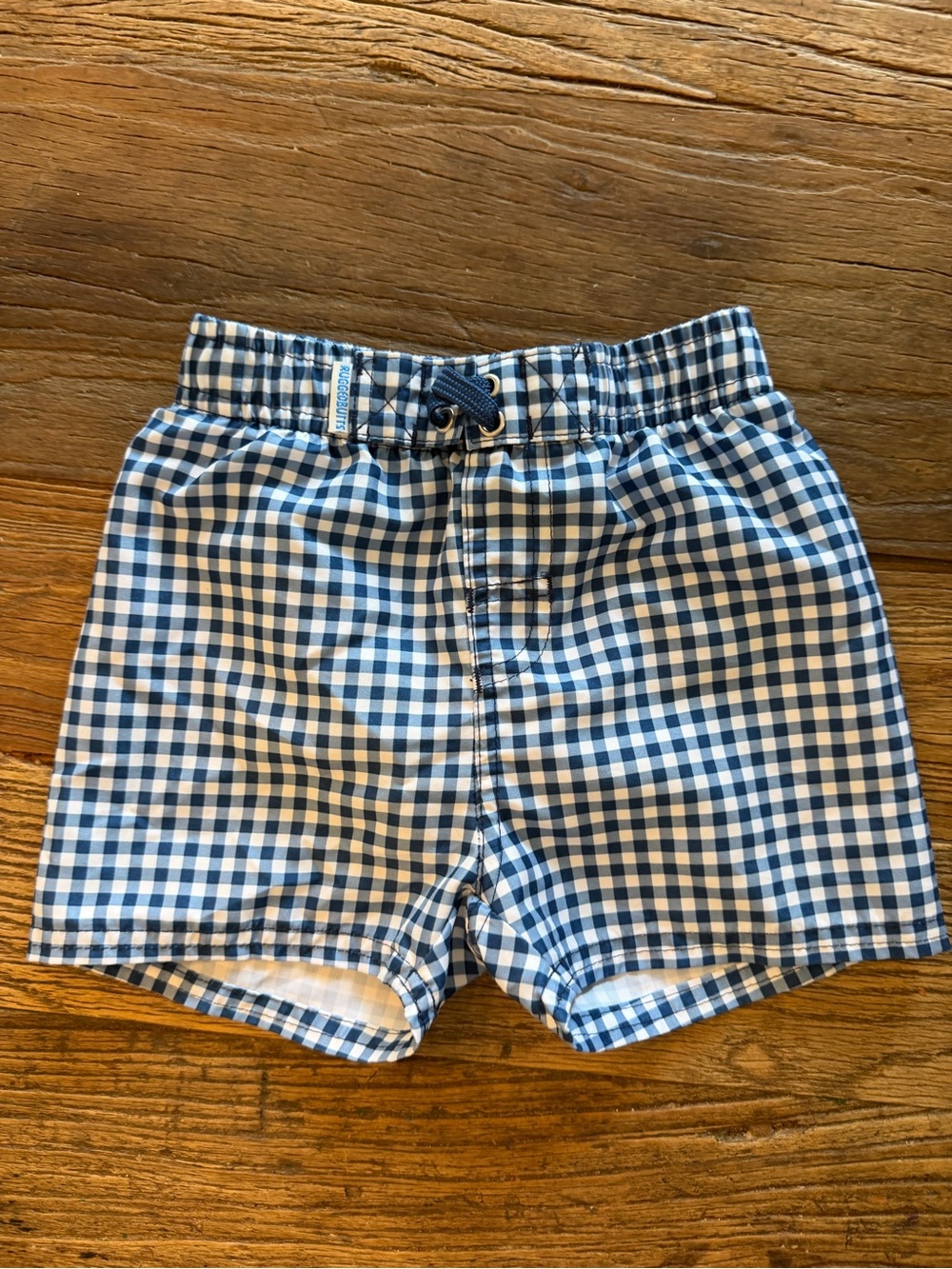 Rugged Butts Boys Blue Gingham Swim Trunks 2T
